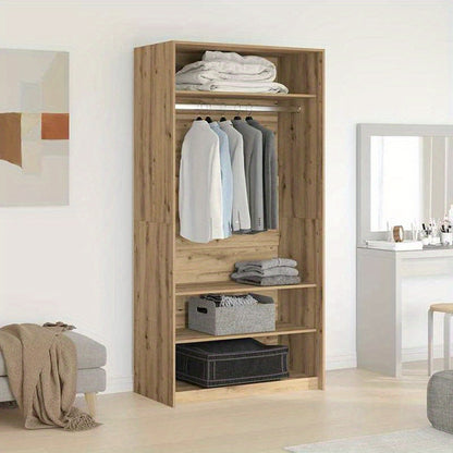 Kledingkast – Kledingrek – Garderobekast – Kledingopberger – Kledingmeubel – Bewerkt Hout – Compact 100x50x200 cm – Freestanding & Lichtgewicht