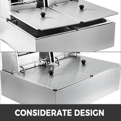 Friteuse – Frituurpan – Dubbele Frituurpan – Elektrische Friteuse – Koude Zone – 12 Liter Capaciteit – RVS Materiaal – 5000 Watt Vermogen