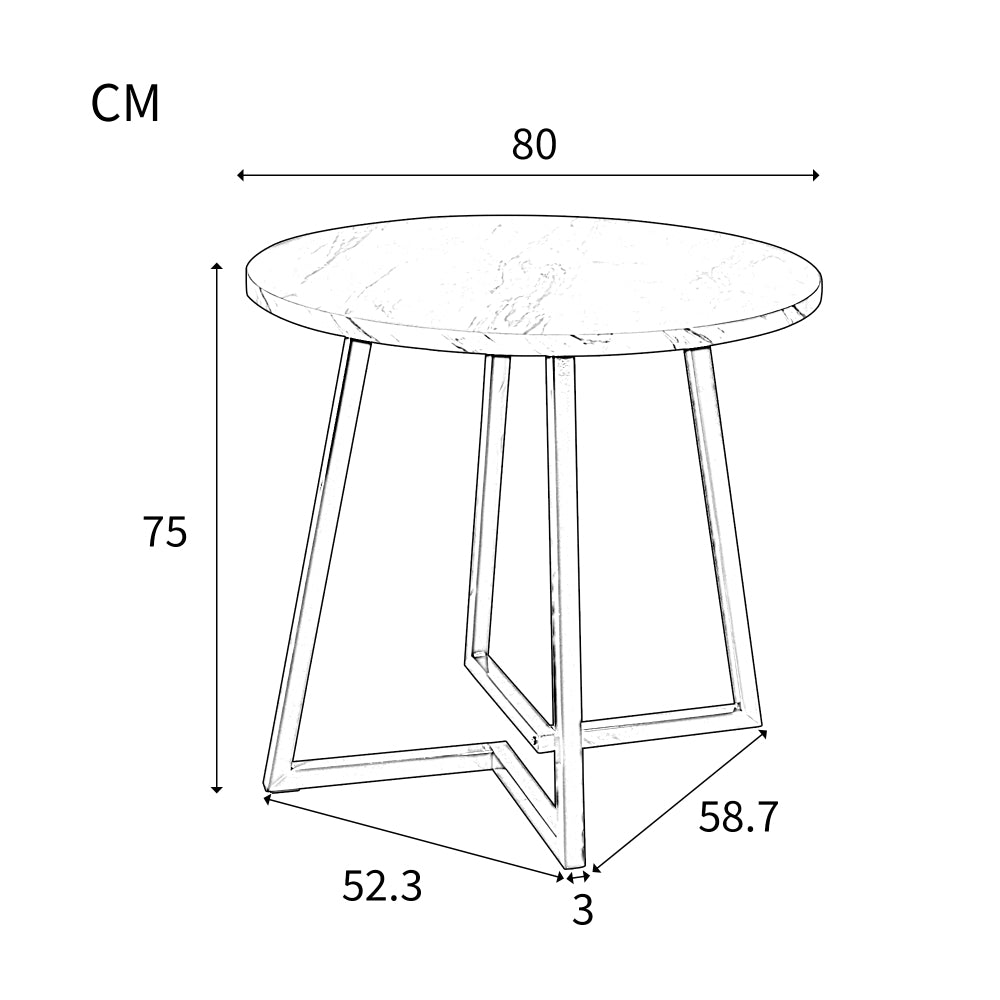Eettafelset – 5-delig – Ronde Eettafel – Keukentafel – Stoelenset – Compact Diner – Ø80 cm – Wit MDF Tafelblad – Zwarte Fluwelen Stoelen