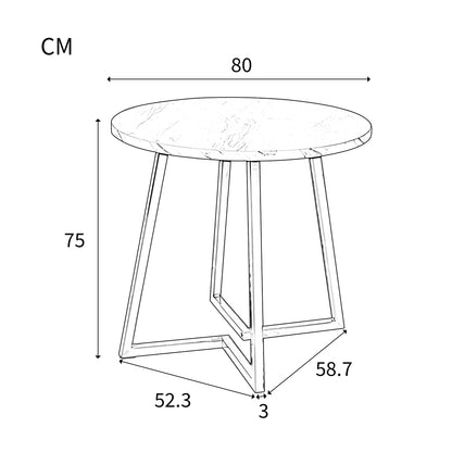 Eettafelset – 5-delig – Ronde Eettafel – Keukentafel – Stoelenset – Compact Diner – Ø80 cm – Wit MDF Tafelblad – Zwarte Fluwelen Stoelen