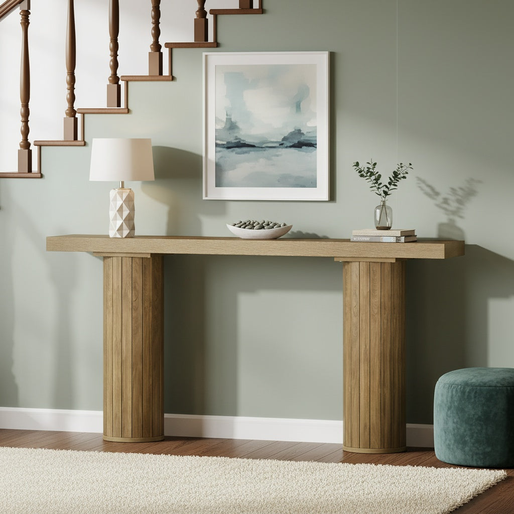 Sidetable – Consol tafel – Haltafel – Wandtafel – Sofa tafel – Extra Lang 160 cm – Duurzaam MDF Met Taps Toelopende Houten Poten