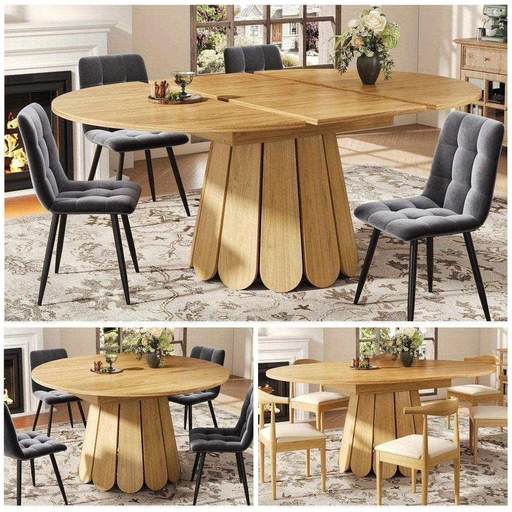 Uitbreidbare Ronde Eettafel – Uitschuifbare Eettafel – Klaptafel – Keukentafel – Balkontafel – MDF Houtlook – Tot 6 Personen – 118-158 cm