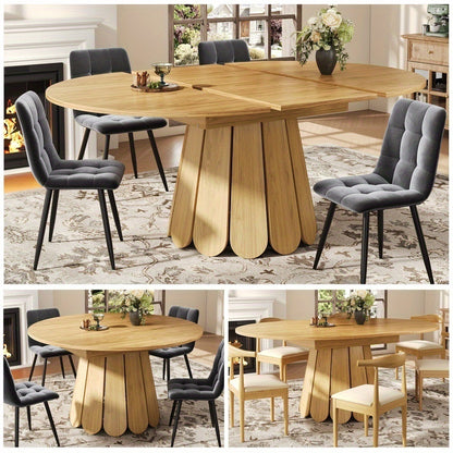 Uitbreidbare Ronde Eettafel – Uitschuifbare Eettafel – Klaptafel – Keukentafel – Balkontafel – MDF Houtlook – Tot 6 Personen – 118-158 cm