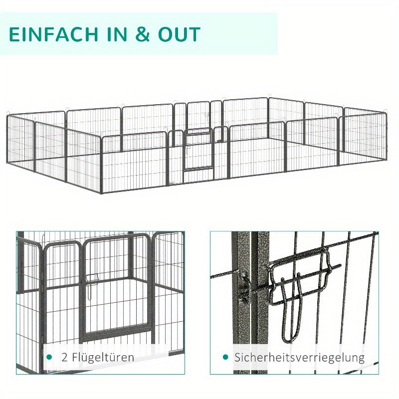 Dierenren – Puppy Ren – Hondenren – Konijnenren – Knaagdierren – Extra Groot 16 Panelen – Roestvrij Staal, Verstevigd Frame