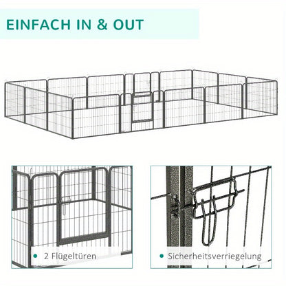 Dierenren – Puppy Ren – Hondenren – Konijnenren – Knaagdierren – Extra Groot 16 Panelen – Roestvrij Staal, Verstevigd Frame