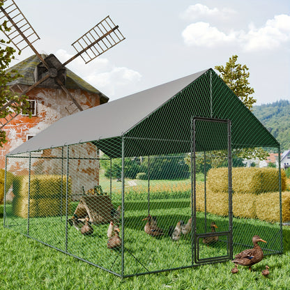 Kippenhok – Buitenren – Pluimveestal – Dierenverblijf – Kippenren – Gegalvaniseerd Stalen Frame – UV-Bestendig Zonnescherm – XXL Vrije Uitloop