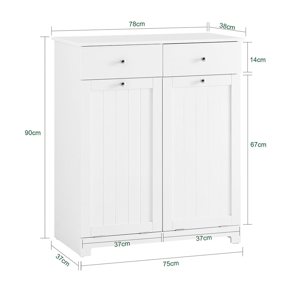 Badkamerkast – Badkamermeubel – Wastafelonderkast – Opbergkast – Wasmandmeubel – Hout – 2 Lades – 78x38x90 cm – Wit – Grote Wasmandcapaciteit
