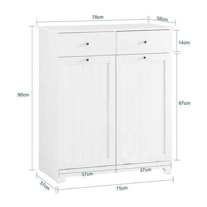Badkamerkast – Badkamermeubel – Wastafelonderkast – Opbergkast – Wasmandmeubel – Hout – 2 Lades – 78x38x90 cm – Wit – Grote Wasmandcapaciteit