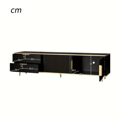 TV-stand – Tv-kast – Tv-meubel – Tv-unit – Zwarte TV-meubel met Gouden Handgrepen – Duurzaam Bamboe – Eenvoudige Montage