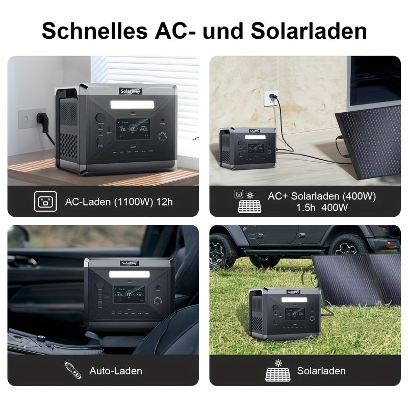 Mobiele Stroomgenerator – Noodstroomaggregaat – Power Station – Draagbare Generator – Zonne-energiegenerator – 2400W Met Trolley – 200W Zonnepanelen – Snelladen In 1,5 Uur – 2160Wh Accucapaciteit