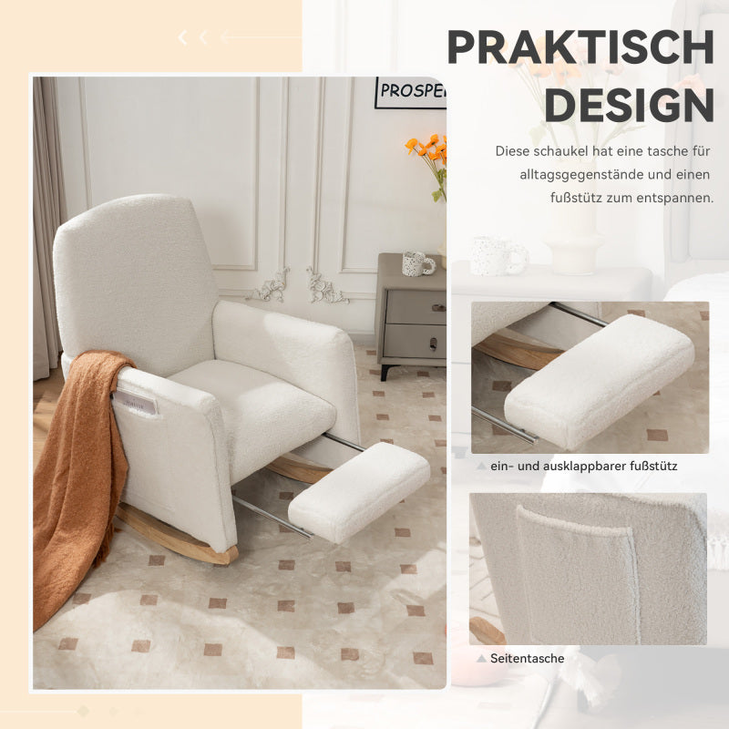 044 rocking chair with stool relaxation with ottoman rocking chair for the interior with a high backrest for the living room white teddy fabric,  Cozy Seating, Stylish Seating, Elegant Design, Premium Materials, Modern Homeow