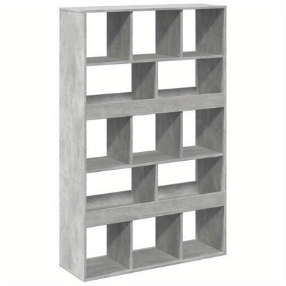 Spacious Gray Wooden Room Divider - 99.06cm x 33.02cm x 154.94cm - Perfect for Office, Bedroom, Living Room, Study - Durable Concrete-Treated Wood, Multi-Compartment Design, Room Space Divider|Minimalist Shelf Design|Sleek Co