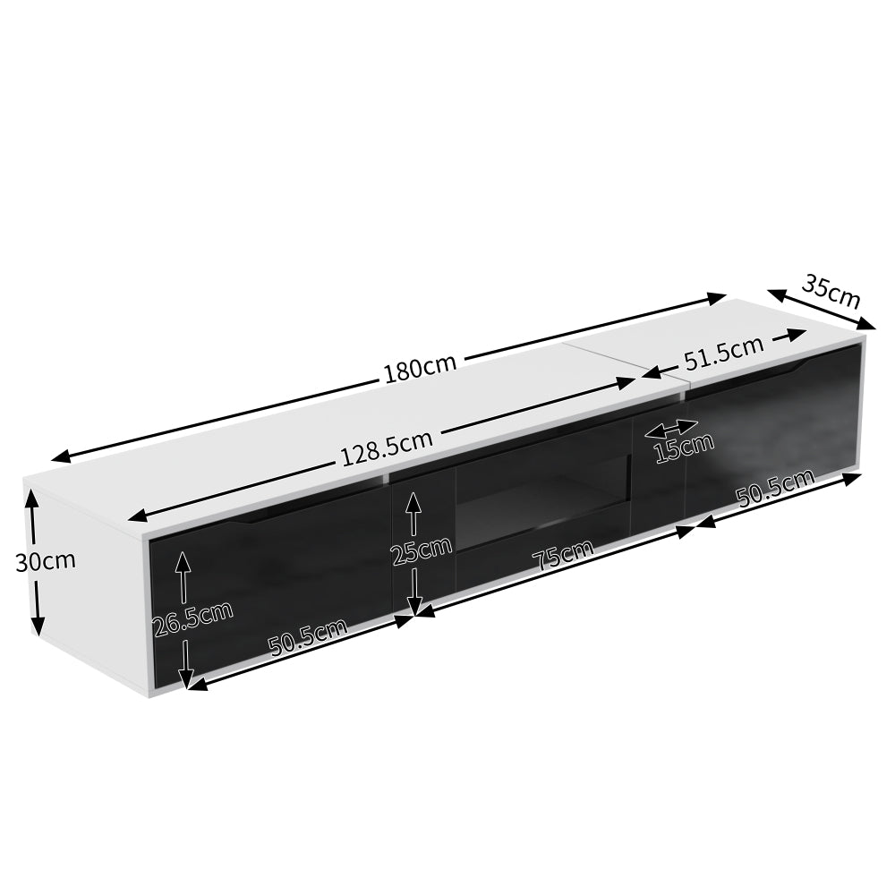 Modern Metal TV Stand with High-Gloss Finish - Wall-Mounted or Freestanding Media Console, Space-Saving Design in Black & White, Easy Installation with Hardware Included, Minimalist Entertainment Center for Living Room, Home