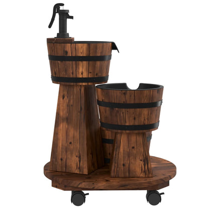 Waterfontein – Tuinfontein – Buitenfontein – Tuindecoratie – Vijverornament – Massief Vurenhout – Inclusief Waterpomp en Wielen – 55x55x80 cm