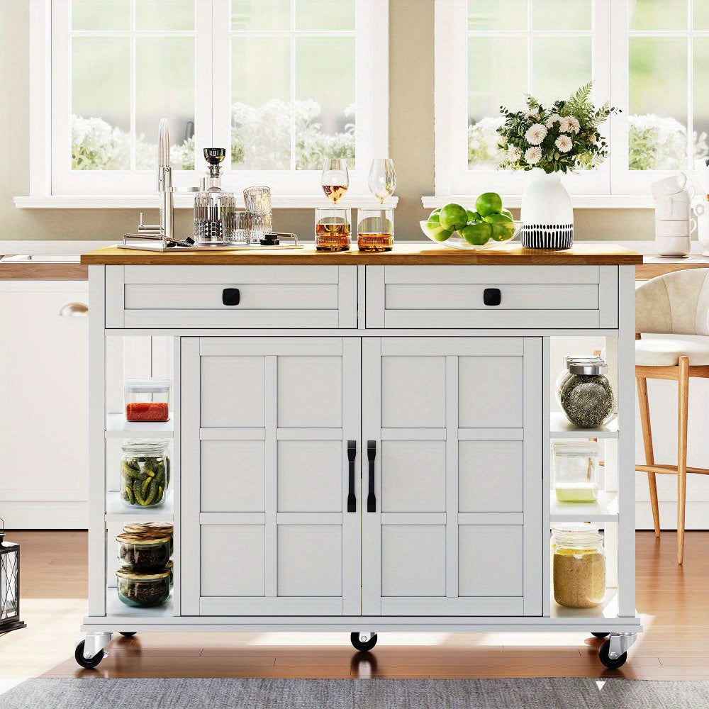 Keukentrolley – Serveerwagen – Keukenrolwagen – Opbergtrolley – Keukenwagen – Uitklapbaar Werkblad – 120 x 65 cm – Met 2 Lades – Met Wieltjes