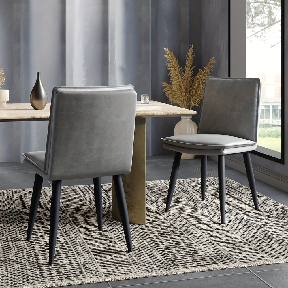 Eetkamerstoel – Stoel – Stoelset – Zitstoel – Cafestoel – Set Van 2 Grijze PU Stoelen – Dubbele Laag Kussen – Metaal Frame