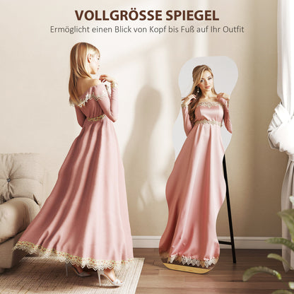 Ganzkörperspiegel – Full Length Spiegel – Staande Spiegel – Wandspiegel – Zwarte Spiegel – Houten Basis – Golvend Design – Zonder Frame – Flexibel Plaatsbaar