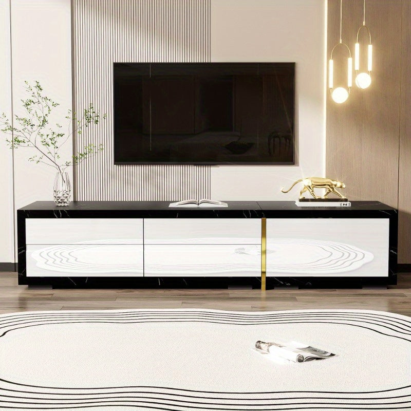 Moderne TV Meubel – TV Kast – TV Dressoir – Mediameubel – TV Schap – Verstelbare Lengte 140-260 cm – Zwart Marmer Look Met Gouden Accenten