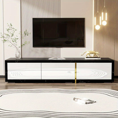 Moderne TV Meubel – TV Kast – TV Dressoir – Mediameubel – TV Schap – Verstelbare Lengte 140-260 cm – Zwart Marmer Look Met Gouden Accenten