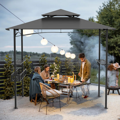 BBQ Overkapping – BBQ Paviljoen – Tuinpaviljoen – Barbecue Tent – Tuinoverkapping – Beige Zwart – Stevig Metaal Frame – Water- en UV-bestendig Doek – 244x138x250 cm