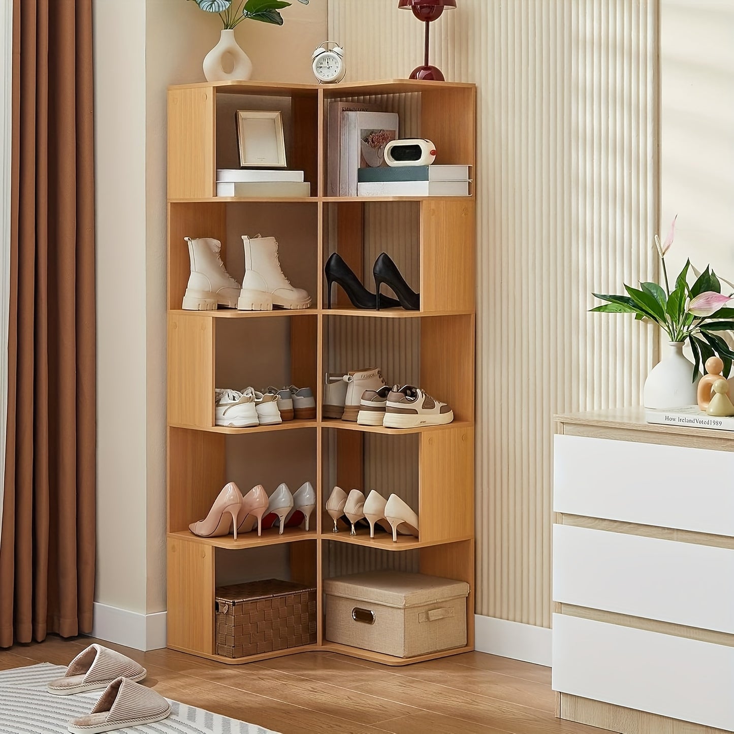 Boekenkast Open – Vloerplank – Boekenkast Met Planken – Wandrek – 6-laags Opbergkast – Houtkleur Metaalframe – 158 cm Breed – Stevig En Gemakkelijk Te Monteren