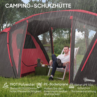 Tunneltent – Campingtent – Familietent – Kampeertent – Outdoor Tent – Voor 4-6 Personen – Drie Aparte Kamers – Dubbelen Deuren – Lichtgrijs