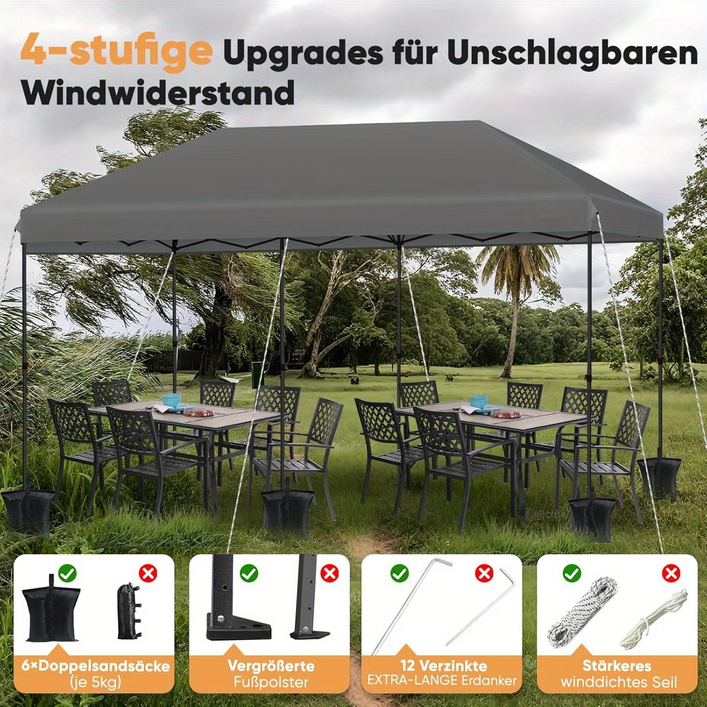 Partytent – Feesttent – Tuintent – Paviljoen – Vouwtent – One-Touch Pop-Up – 3x6 Meter – Versterkt Stalen Frame – Windbestendig
