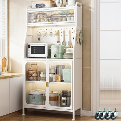 Keukenkast Op Wielen – Opbergrek – Boekenkast – Broodkast – Woonkamerkast – Wit – Rollend En Ruim 94,8x49,2x41,2 cm – Stalen Materiaal