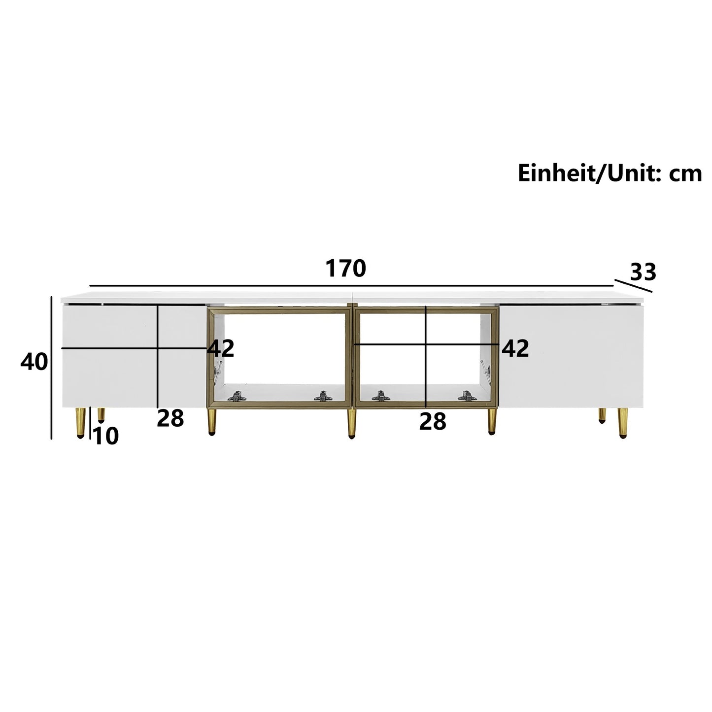 170 cm TV Cabinet – White Minimalist Style, Standing and Wall Mounting, 4 Doors (2 Glass Doors), Versatile Mounting Options, Perfect for Living Room