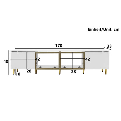 170 cm TV Cabinet – White Minimalist Style, Standing and Wall Mounting, 4 Doors (2 Glass Doors), Versatile Mounting Options, Perfect for Living Room