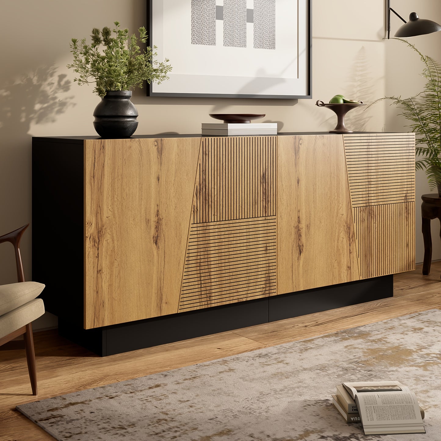 Modern Large 160cm Freestanding Storage Cabinet - Adjustable Shelf Cabinet with Ample Space, Wood Tone (Non-Wood), Easy Assembly Suitable for, Dining Room, Hallway - Contemporary & Classic Design
