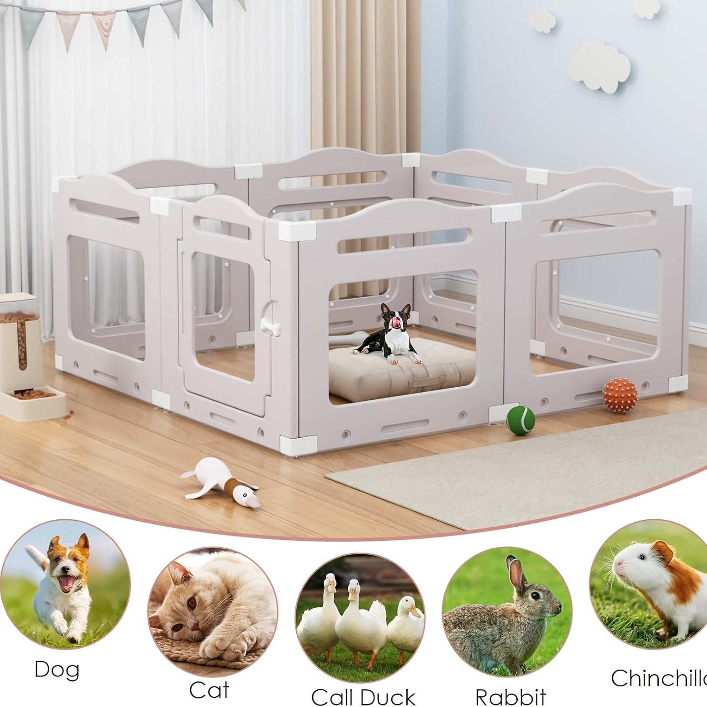Kleine Dier Omheining – Hondenren – Vouwbaar Hek – Huisdier Barrier – Binnenren – Hoogte 60cm – Inclusief Zuignappen en Grondankers – Met Deur