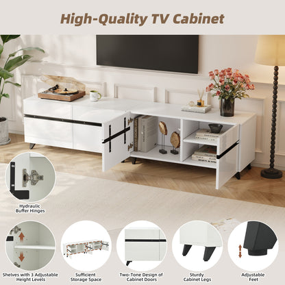 TV-meubel – TV-kast – Lowboard – Entertainmentmeubel – Tv-dressoir – Hoogglans Wit – 180x40x49 cm – 4 Kasten Met Verstelbare Planken
