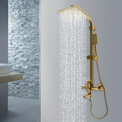 Doucheset – Douchekraan – Regendouche – Stortdouche – Handdouche – Verstelbare Hoogte 85-124 cm – Messing Gouden Afwerking