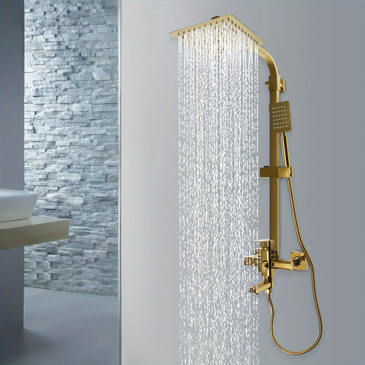 Doucheset – Douchekraan – Regendouche – Stortdouche – Handdouche – Verstelbare Hoogte 85-124 cm – Messing Gouden Afwerking