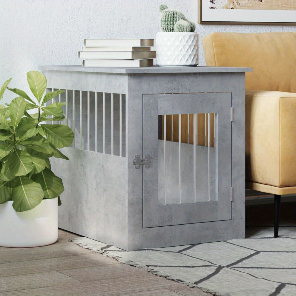 Hondenbench – Hondenhok – Hondenkooi – Hondenmand – Huisdier Bench – Verwerkt Hout – Beton Grijs – Stevig En Duurzaam – 55x75x65 cm