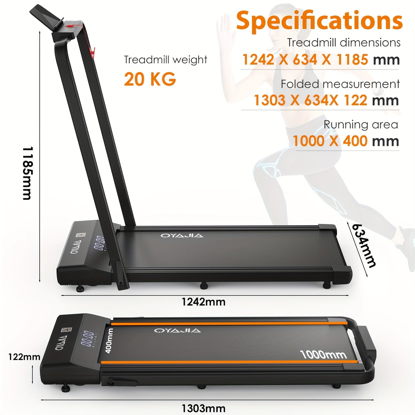 Loopband – Thuisloopband – Wandelapparaat – Fitnessband – Inklapbare Loopband Met Handrails – 12 Trainingsprogramma’s – Fluisterstille 0,75 PK Motor