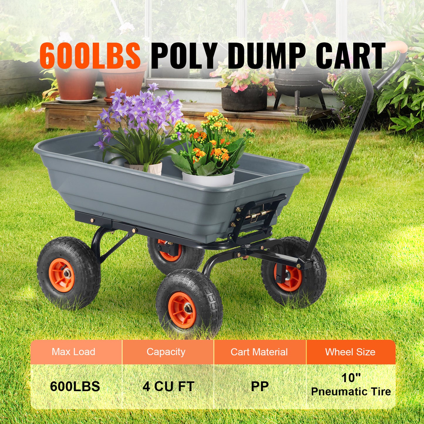 Tuinkar – Kruiwagen – Transportkar – Zwerfwagen – Trolley – 272 kg Draagkracht – 113 Liter Laadbak