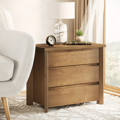 Rustieke Nachtkast – Bedside Table – Nachtkastje – Opbergkastje – Slaapkamerkast – 3 Lades – Duurzaam Geëngineerd Hout – Compact Ontwerp 68,5 cm