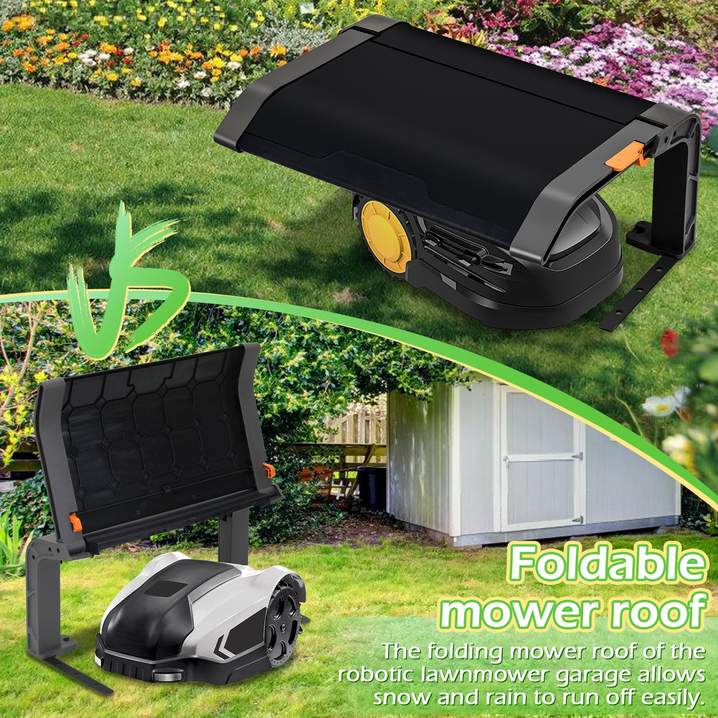 Robot Lawn Mower Garage Roof, Foldable, Sun And Rain Proof, Easy to Install, Garage for Robotic Lawnmowers, 72X56X36Cm