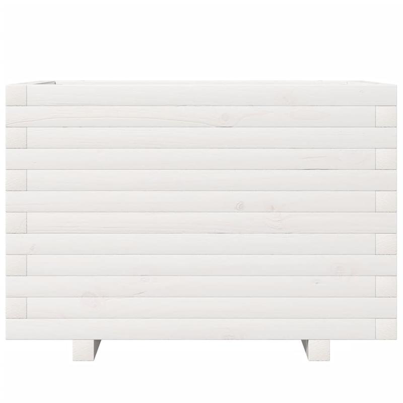 Large Modern White Solid Pine Wood Planter Box with Vertical Slat Design - Heavy-Duty Indoor/Outdoor Square Garden Bed, Sturdy Floor-Standing Construction for Patio, Balcony, or Lawn - Durable Modern Farmhouse Style Plant Pot