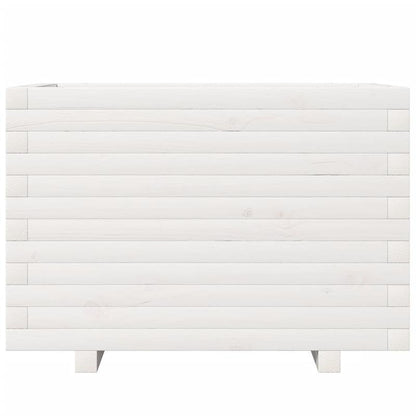 Large Modern White Solid Pine Wood Planter Box with Vertical Slat Design - Heavy-Duty Indoor/Outdoor Square Garden Bed, Sturdy Floor-Standing Construction for Patio, Balcony, or Lawn - Durable Modern Farmhouse Style Plant Pot