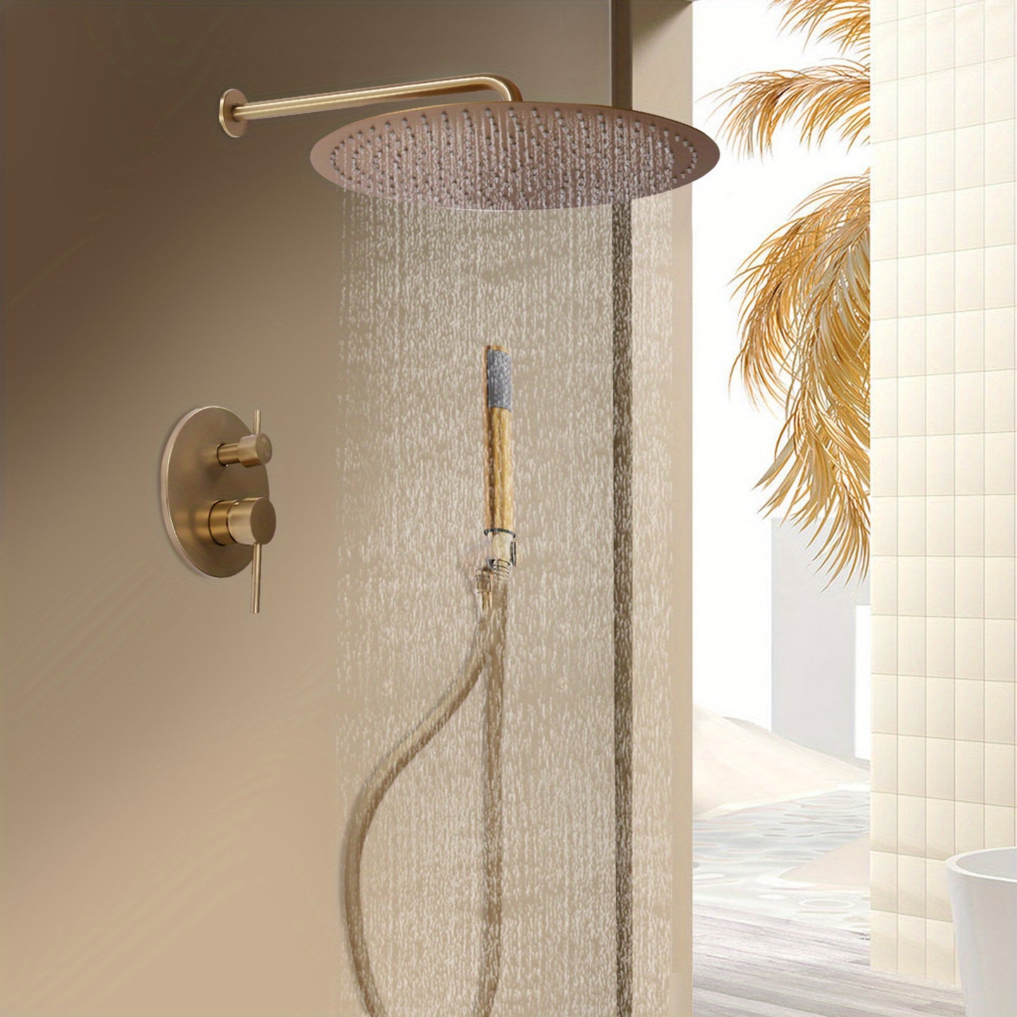 Douchesysteem – Regendouche – Handdouche – Douchekraan – Douche Set – Wandmontage – Thermostaatkraan – Messing – Ø 40 cm Hoofddouche – Waterbesparend