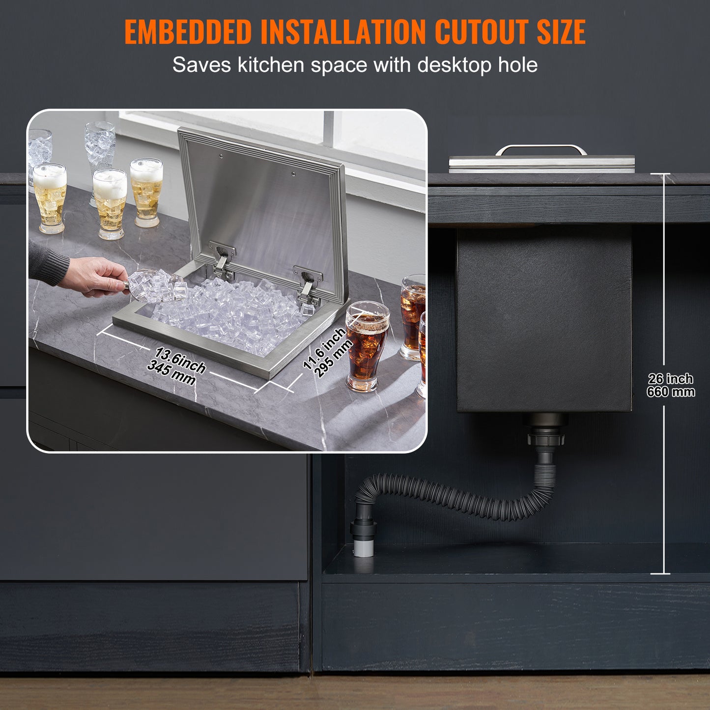 IJsbox – Ijscontainer – Koelbox – Ijskoeler – Ijsbak – Roestvrijstalen Inbouw – 28,5 Liter Capaciteit – 24 Uur Isolatie Zonder Elektriciteit