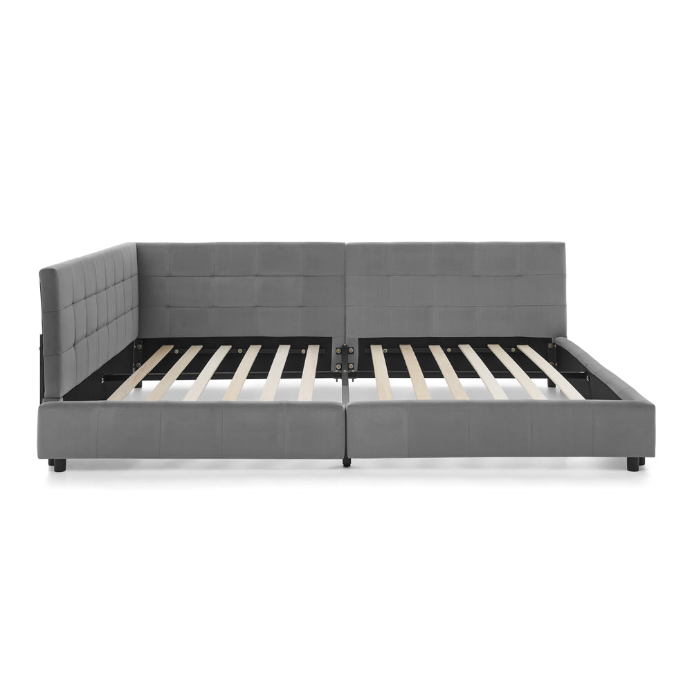 Hoekbankbed – Slaapbank – Bedbank – Loungesofa – Bedbank Hoek – Donkergrijs Velvet – 160x200 cm Tweepersoonsbed – Massief Eucalyptus Hout & IJzeren Frame