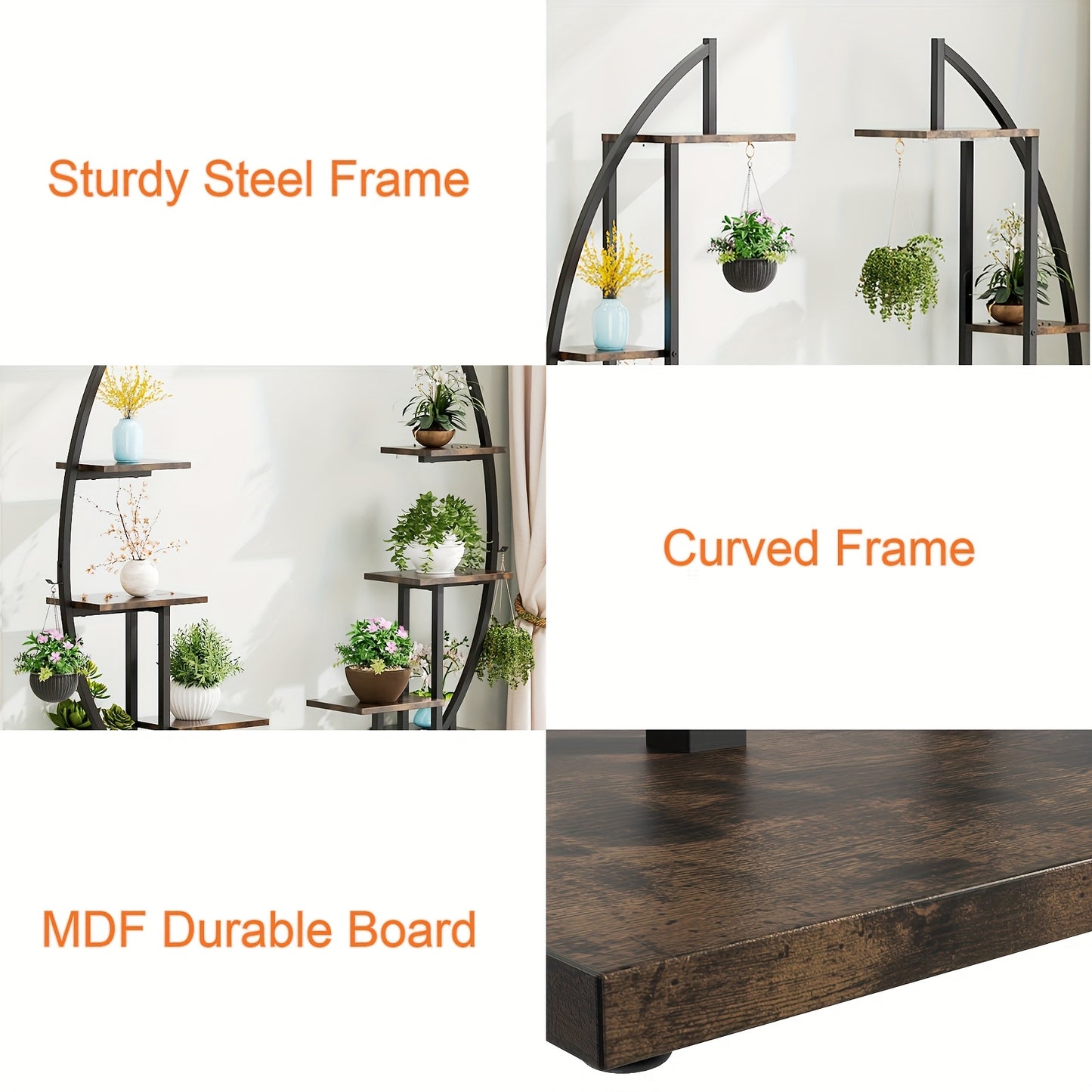 7-laags plantenrek – plantenstandaard – plantenhouder – plantenrek met planken – plantentafel set 2 stuks – ruimtebesparend ontwerp – stevig metalen frame met houten planken