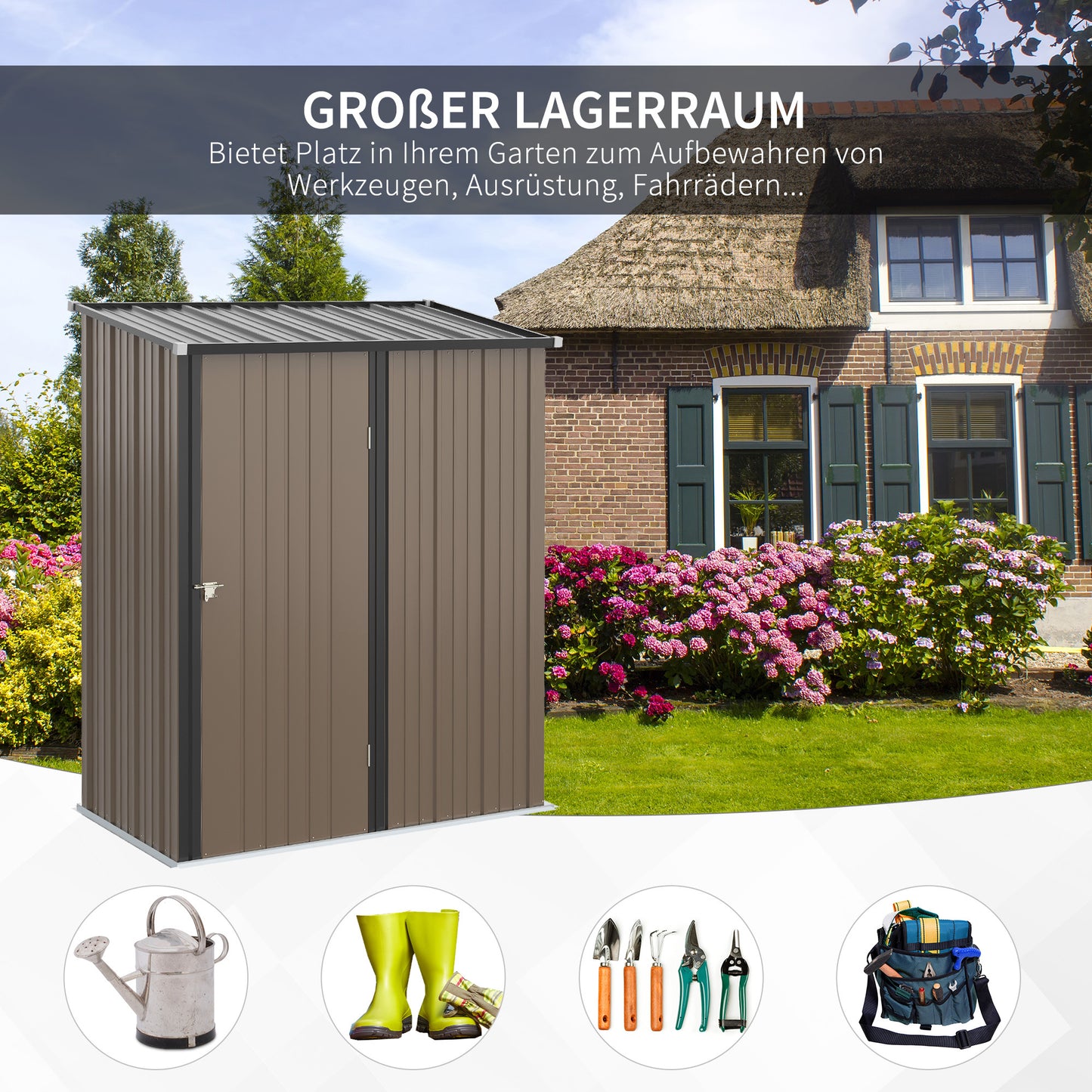 Tuinhuisje – Tuinschuur – Berging – Gereedschapsschuur – Buitenberging – Gegalvaniseerd Staal – 161,5x94,5x196 cm – Afsluitbaar Met Schuin Dak