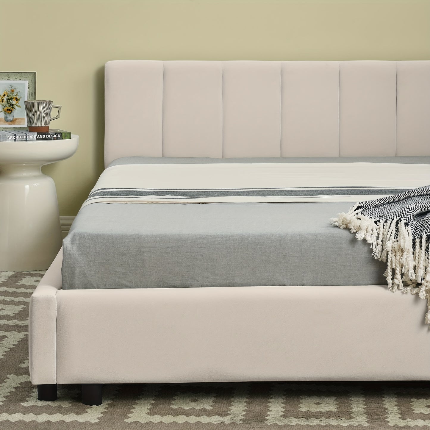 Bedframe – Tweepersoonsbed – Platformbed – Slaapbank – Bedombouw – Modern Design – Hoog Hoofdbord – Hoogwaardig Bamboe – Eenvoudige Montage