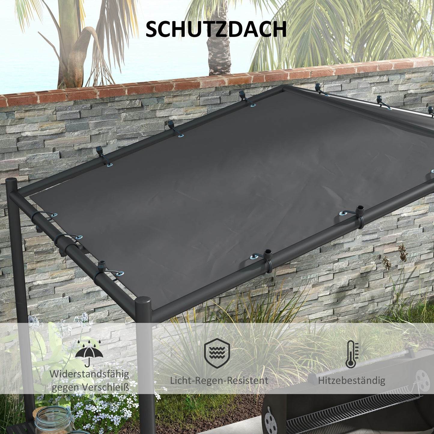 Grilltent – Barbecue Tent – Grill Overkapping – BBQ Schuilplaats – Weerbestendige BBQ Tent Donkergrijs – Ruim Formaat 277x149x230 cm – Waterafstotend Polyester