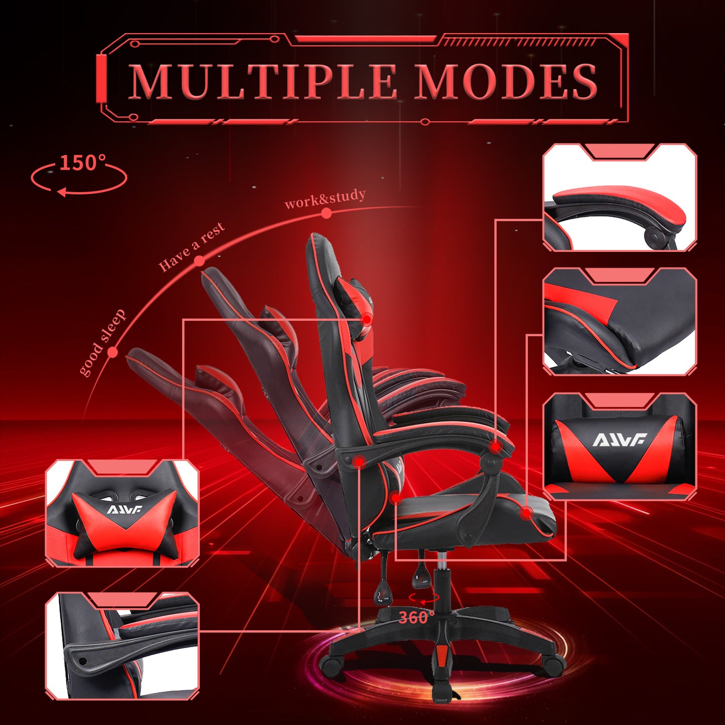 Gamingstoel – Gamestoel – Bureaustoel – Gaming Chair – Game Stoel – Ergonomische Hoge Rugleuning – PU Kunstleer Met Lendensteun – Verstelbaar – Rood